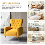 14 Karat Home Velvet Accent Chair With Button-Tufted Back And Metal Legs - Mustard