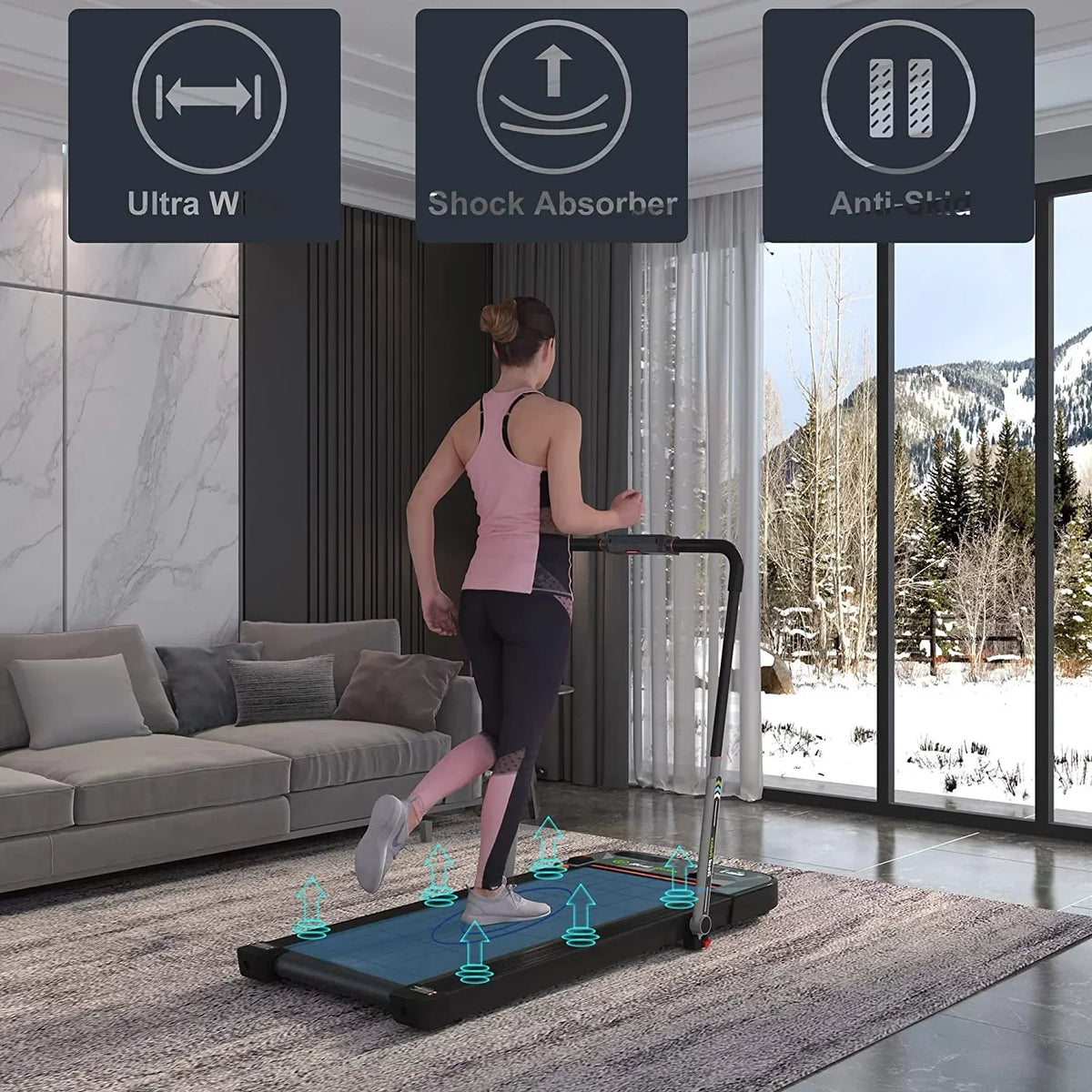 Real Relax 2 In 1 Folding Treadmill, 2.25HP, 42.5x17 Inch Belt - Home Office