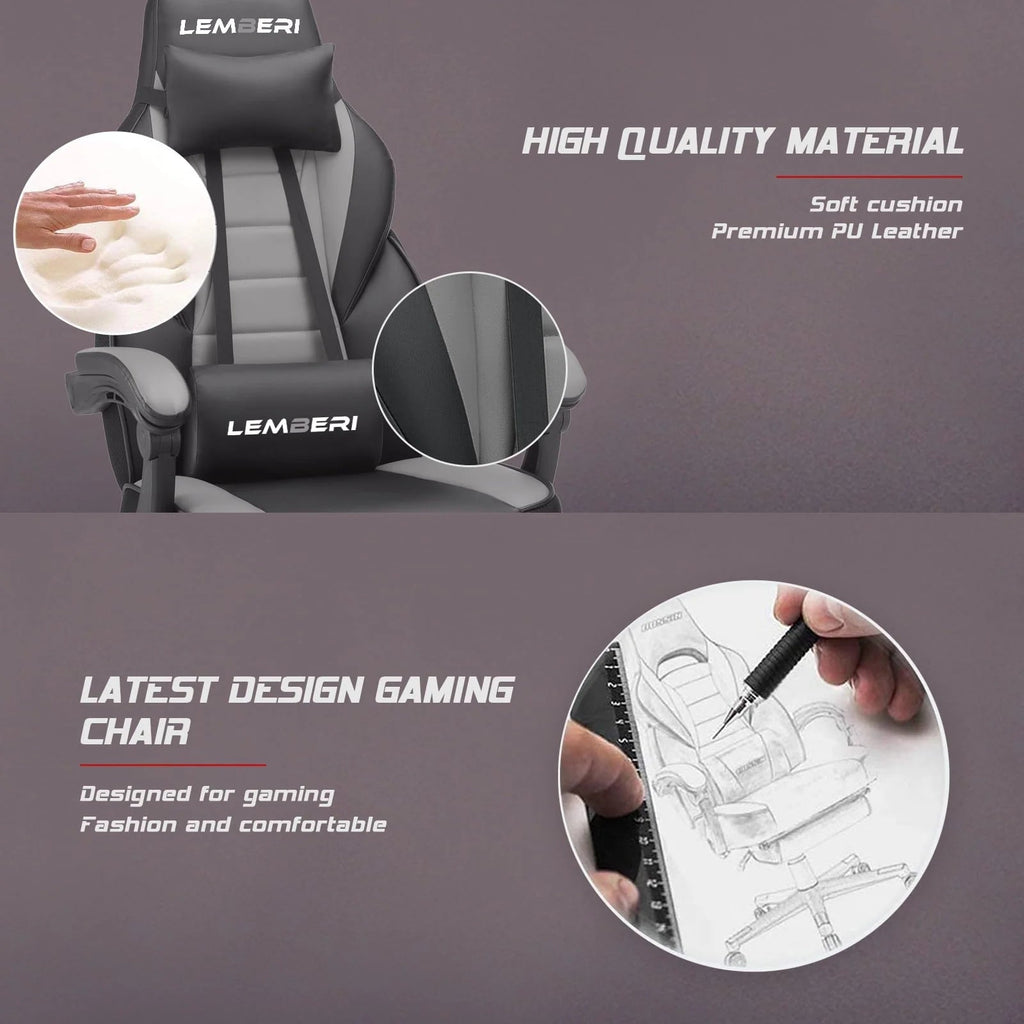 Waleaf Gaming Chair With Lumbar Massage And Footrest