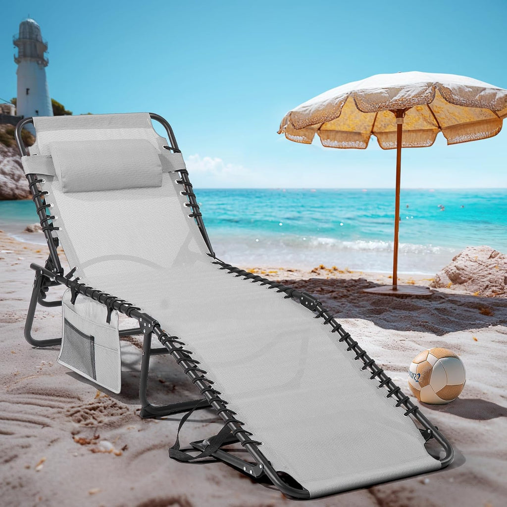 Unovivy Outdoor Chaise Lounge Chairs Set of 2, Grey, 5-Position Reclining Back