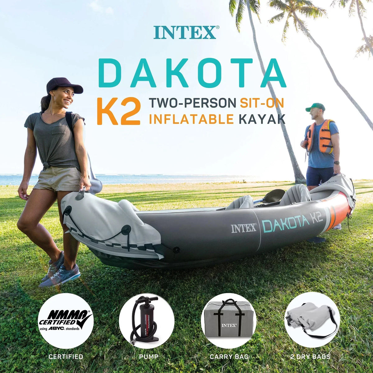 Intex Dakota K2 2-Person Vinyl Inflatable Kayak With Oars And Pump - Open Box