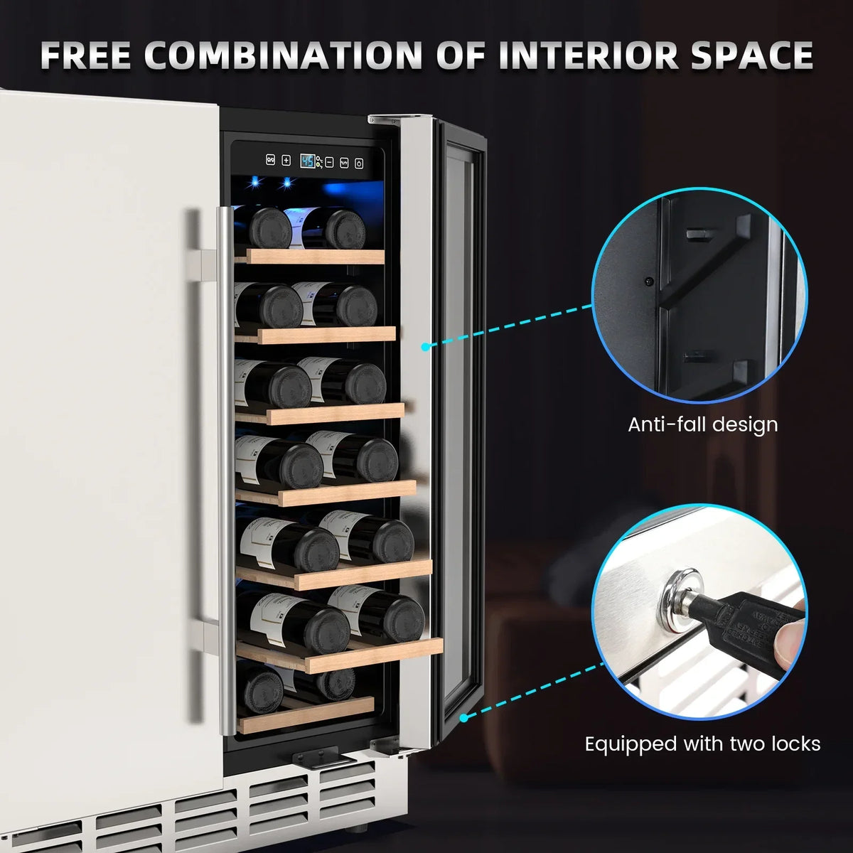 Ecojoy 24 Inch Dual Zone Wine And Beverage Refrigerator, 20 Bottles And 57 Cans