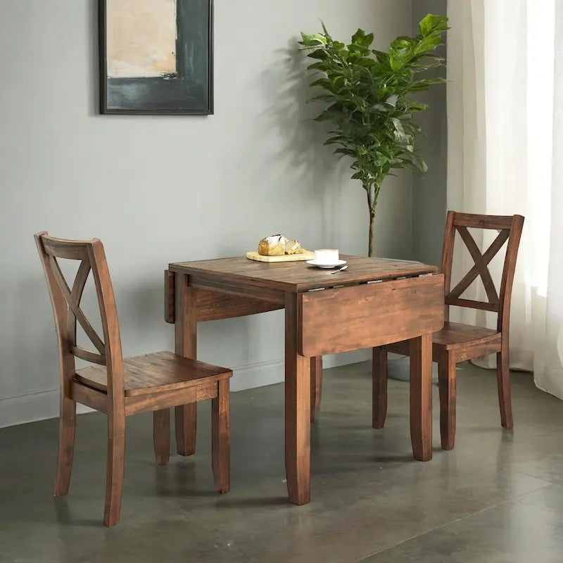 3-Piece Wood Drop Leaf Dining Table Set With 2 X-Back Chairs - 47.3x29.5x29.5inch