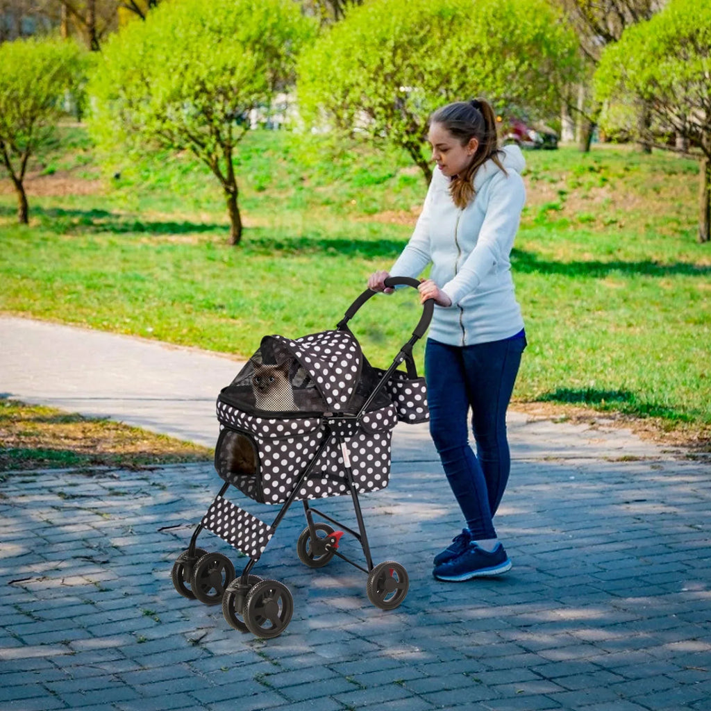 Foldable Pet Travel Stroller For Cats & Dogs, Waterproof, 4 Wheels, Black