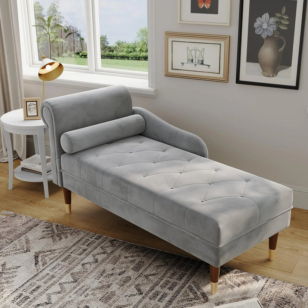 Vesgantti Velvet Chaise Lounge, 59 in, Grey