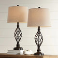 Franklin Iron Works Annie Table Lamps, Set of 2, 28 in Tall, Bronze Iron, Cream Tapered Drum Shade - Annie