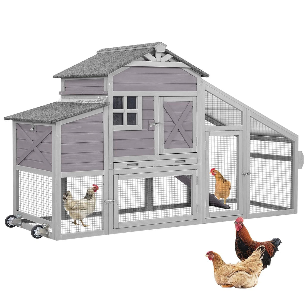 Aivituvin Mobile Chicken Coop Hen House With Wheels And Handrail For 2-4 Chickens