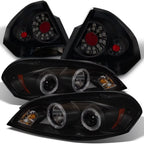 AKKON Black Smoked LED Halo Headlights And LED Tail Lights For 2006-2013 Chevy Impala And 2014-2016 Chevy Impala Limited