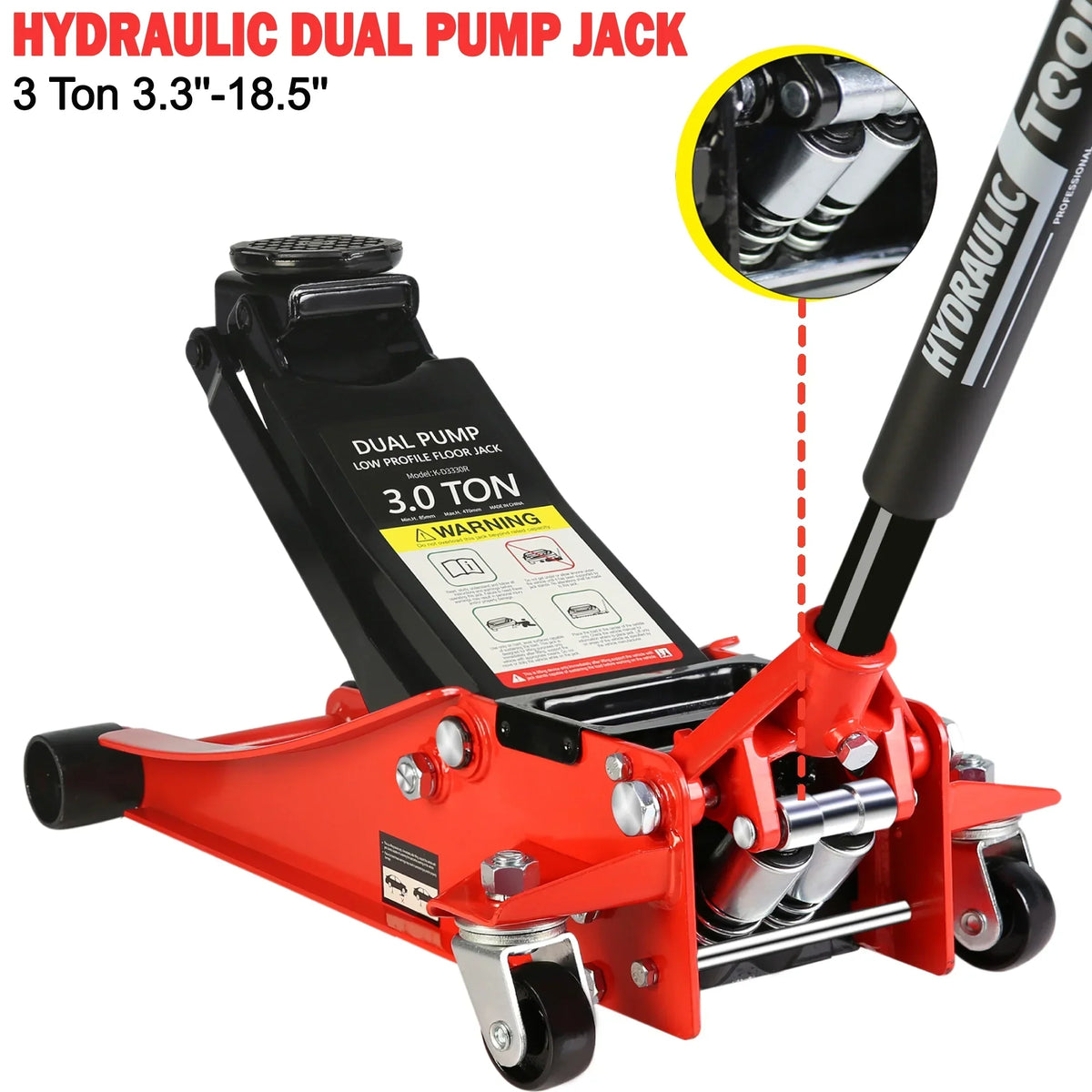 Seizeen Low Profile 3 Ton 6600 lbs Trolley Jack With Dual Lift Pump - Red