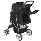 HomGarden 4 Wheel Foldable Pet Stroller Carrier Cart With Storage Basket And Cup Holder - Black