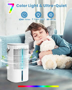 Portable Evaporative Air Cooler With 180 Degree Auto Rotation, 3 Wind Speeds, 2-4H Timer, 1000ml Tank
