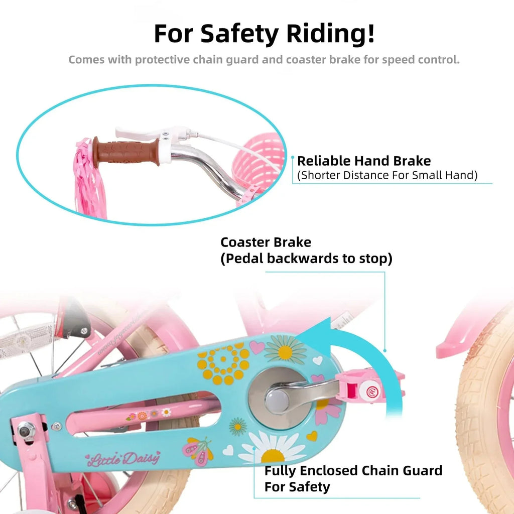 JOYSTAR Little Daisy Girls' Bike, 14 Inch, Pink With Training Wheels