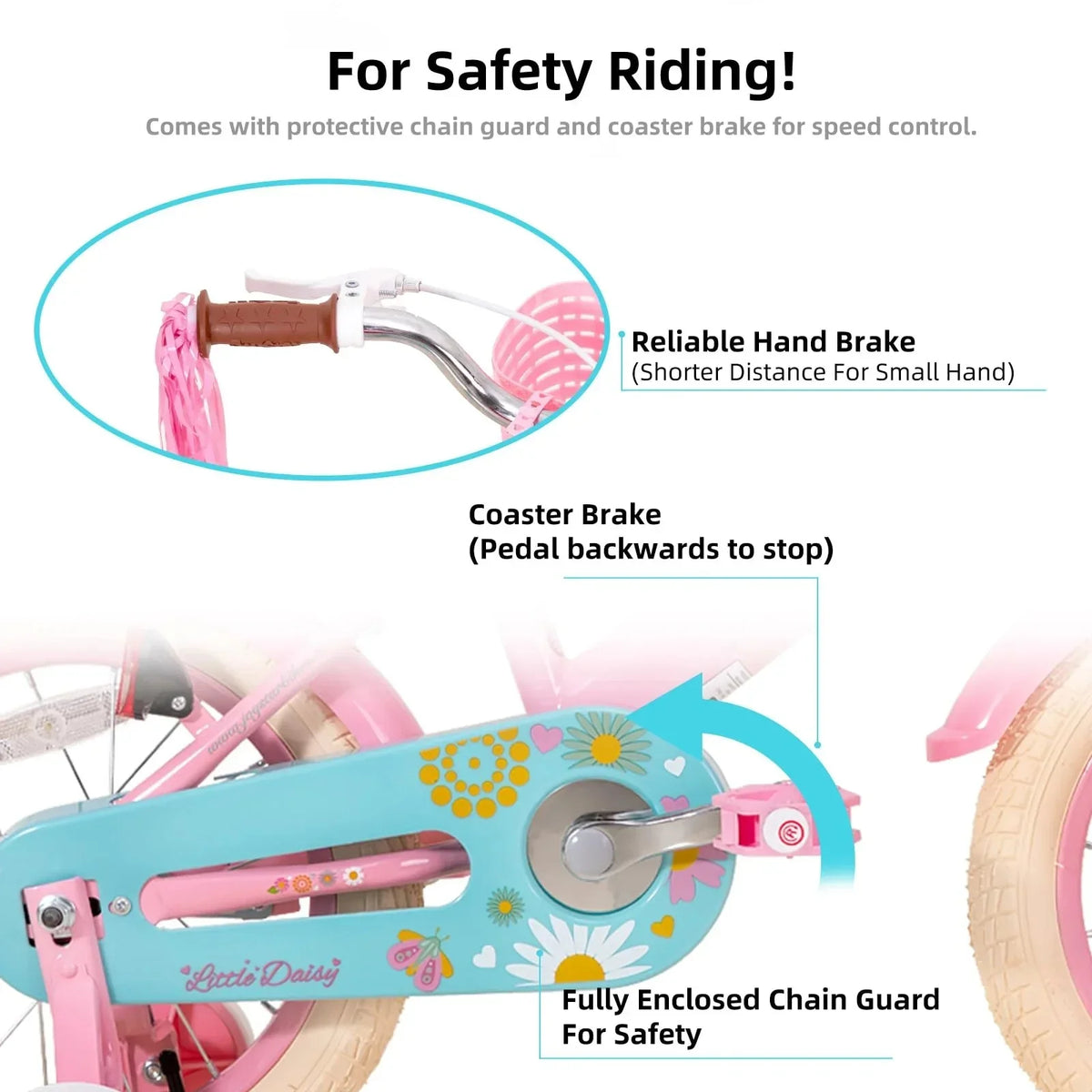 JOYSTAR Little Daisy Girls' Bike, 14 Inch, Pink With Training Wheels