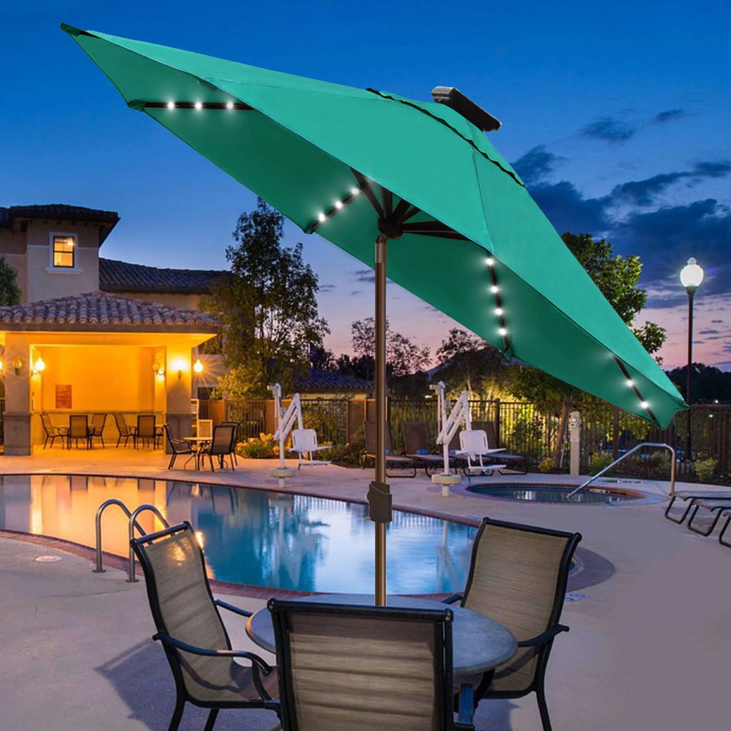 EliteShade 9ft Market Patio Umbrella With 80 LED Lights, Ruby