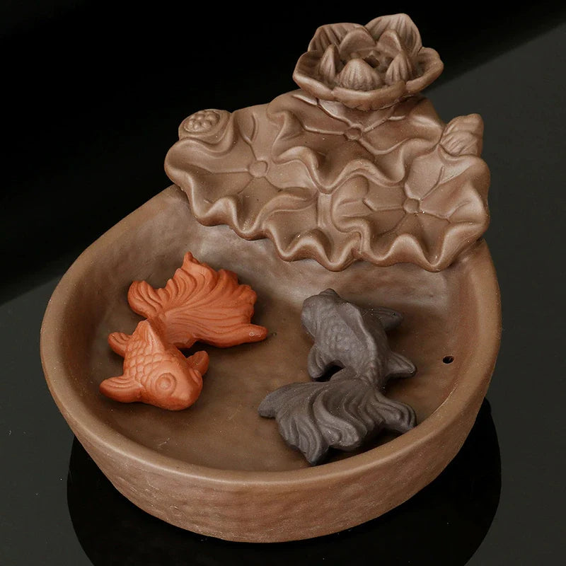 Fish Backflow Incense Waterfall Burner For Cones And Sticks - Porcelain