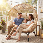 NICESOUL Double Egg Wicker Loveseat Chair, 2 Person, Beige