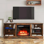 Waleaf TV Stand With 18 in Electric Fireplace And Adjustable Glass Shelves - TVs Up To 65 inch