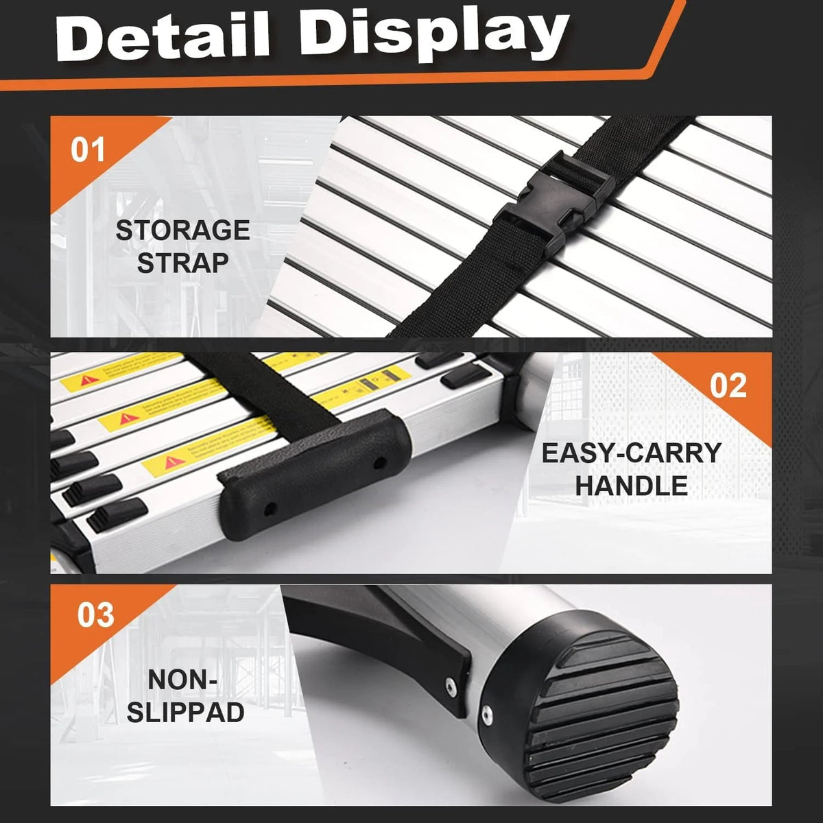 HBTower Telescoping Extension Ladder, Aluminum, 12.5 FT, 330 lbs Capacity, 2 Triangle Stabilizers
