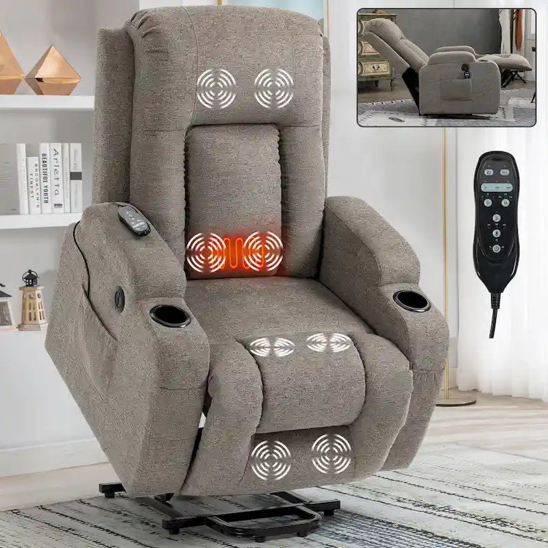Lazy Boy Power Lift Recliner Chair With Massage, Lumbar Heating, USB Port And Cup Holders - Single Motor