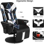 King Throne Ergonomic Gaming Chair With Footrest, Headrest, Lumbar Support, Cupholders, Black White