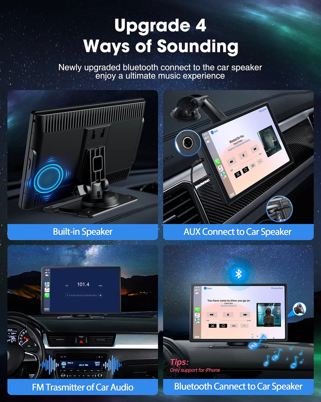 LAMTTO 9 inch Portable Wireless CarPlay Car Stereo With 2.5K Dash Cam, 1080p Backup Camera And 64GB SD Card