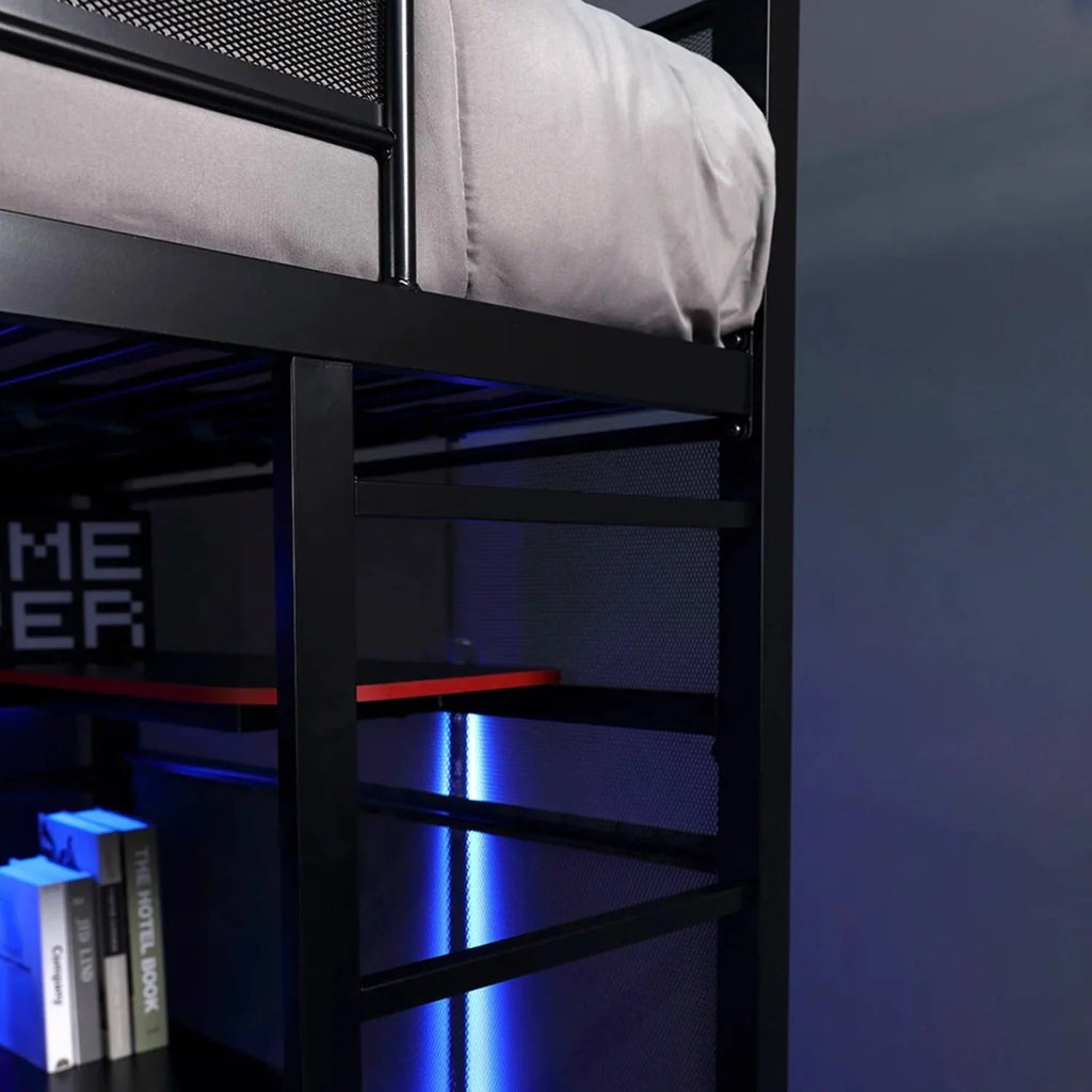 X Rocker Battle Bunk Gaming Bed With Desk, Metal, Twin, Black