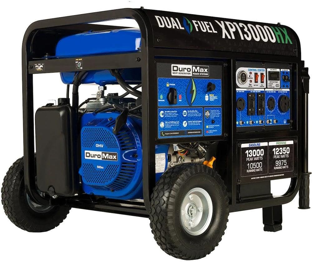 DuroMax Dual Fuel Portable Generator, 13 000-Watt, Gas and Propane, Electric Start - XP13000HX
