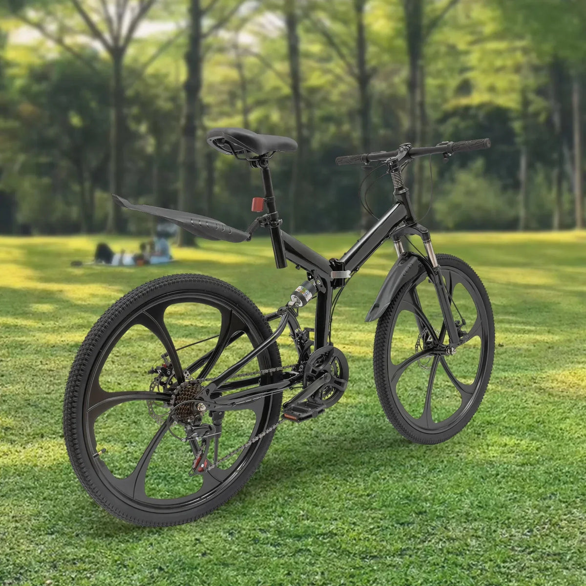 Aiqidi 26 Inch 21 Speed Full Suspension Folding Mountain Bike, Black