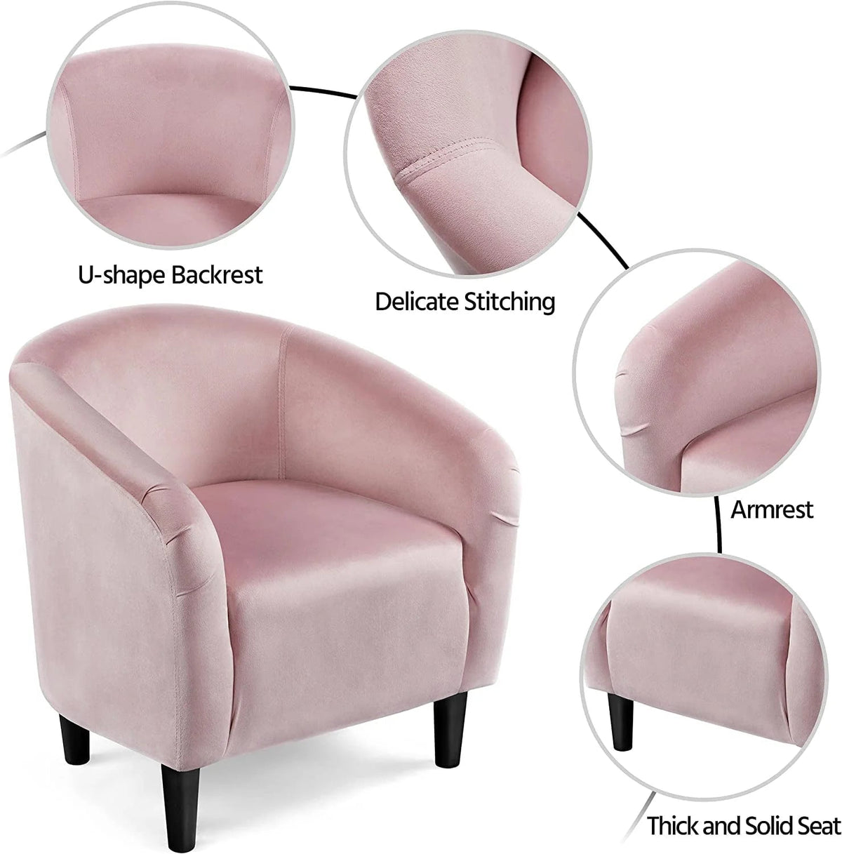 Velvet Accent Barrel Chair With Armrest And Low Back, Pink - 28x26x29in