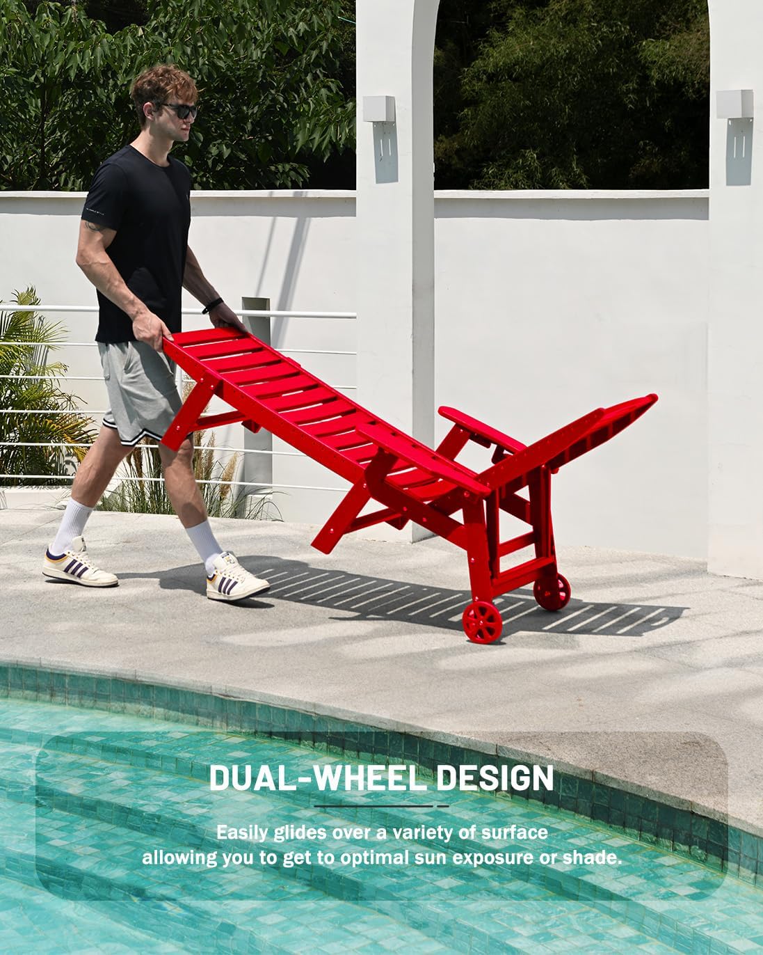 SUUNYN HDPE 6-Position Outdoor Chaise Lounge Chair With Wheels And Cup Holder - Teak