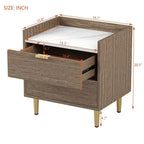 Ecarpat 2-Drawer Nightstand With Metal Legs And Marbled Worktop - 19.7in x 15.8in x 21.3in