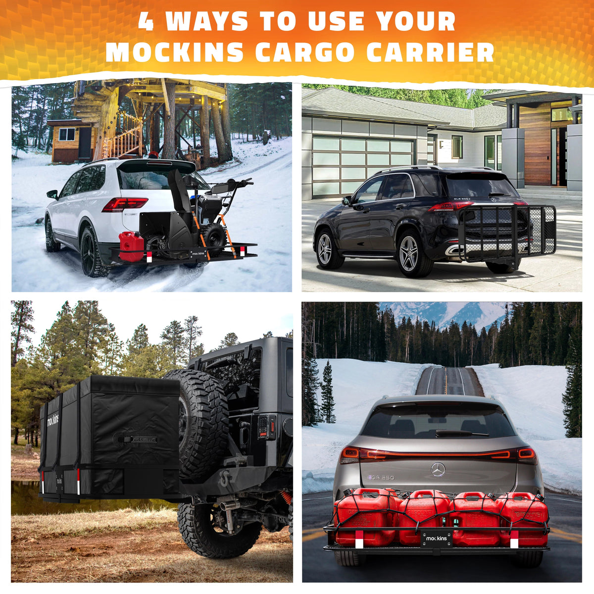 Mockins XL Trailer Hitch Cargo Carrier - 500 lbs, 60x24x6 in, 25 Cu. Ft. Bag