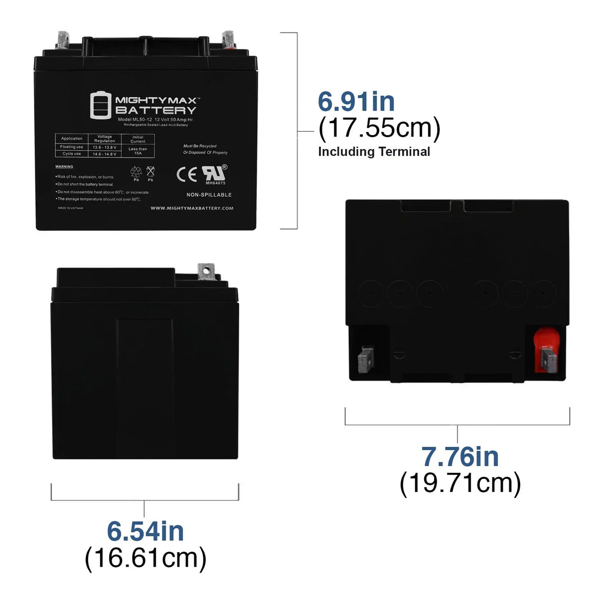 12V 50AH Sealed Lead Acid Replacement Battery - ML50-12