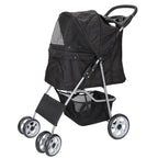 HomGarden 4 Wheel Foldable Pet Stroller Carrier Cart With Storage Basket And Cup Holder - Black