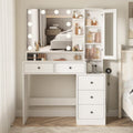 VEANERWOOD Makeup Vanity Desk With Lighted Mirror, Power Strip, 5 Drawers, White - 39.4in x 15.7in x 56.7in