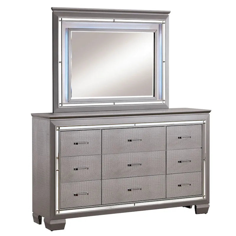Furniture of America 9-Drawer Dresser and Mirror Set, 66 x 17.5 x 39 in - Ruff Crocodile