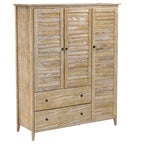 Solid Pine Wood Armoire, 3 Doors, 2 Drawers, 5 Shelves, 73.75 in H x 59.5 in W x 21.5 in D