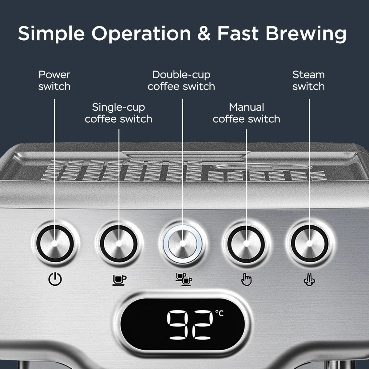 Stainless Steel Semi-Automatic Espresso Machine, 20-Cup, 0.5-Gallon Water Tank