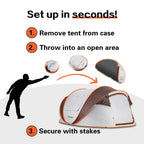 6 Person Instant Cabin Pop Up Tent, White + Orange, 10 Second Setup