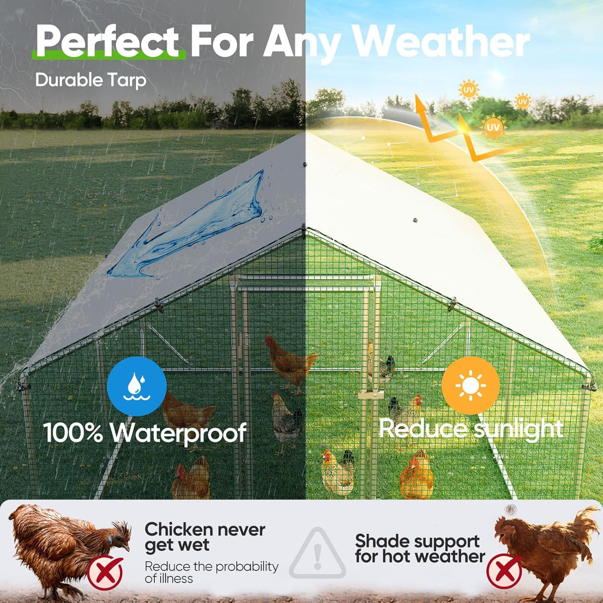 Quictent Metal Chicken Coop Run For 20+ Poultry, 12x9x6.6FT - Advanced Series