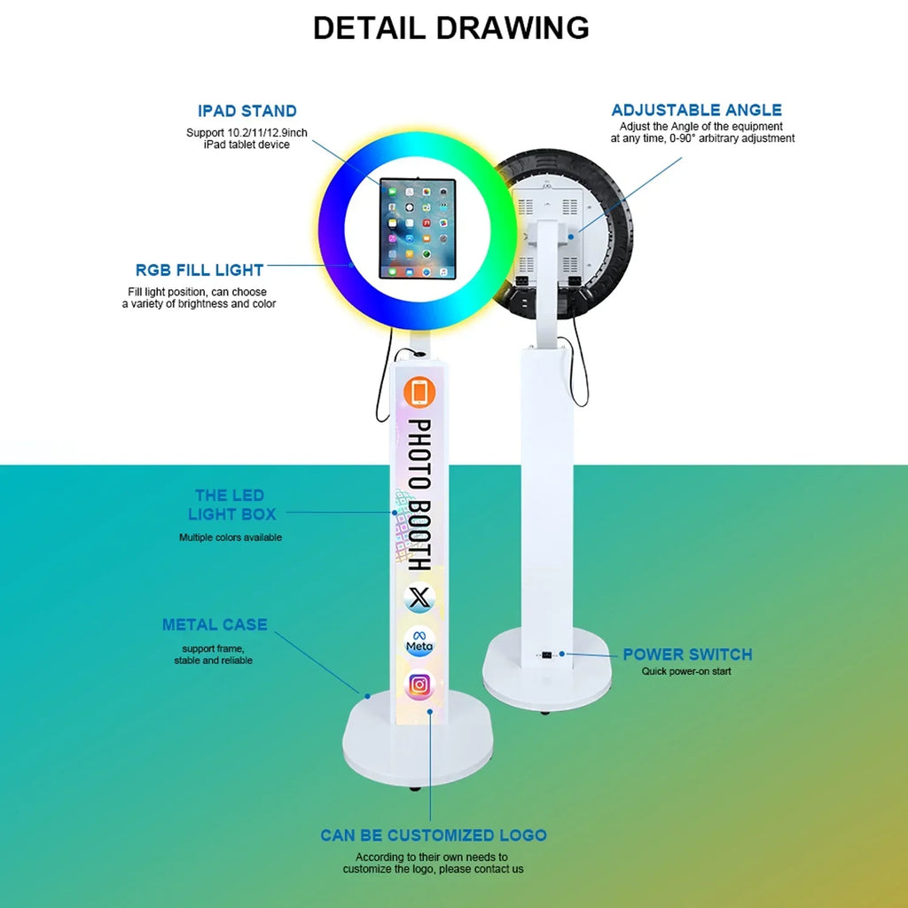 iPad Photo Booth with RGB Ring Light for 10.2in, 10.9in, 11in and 12.9in iPads
