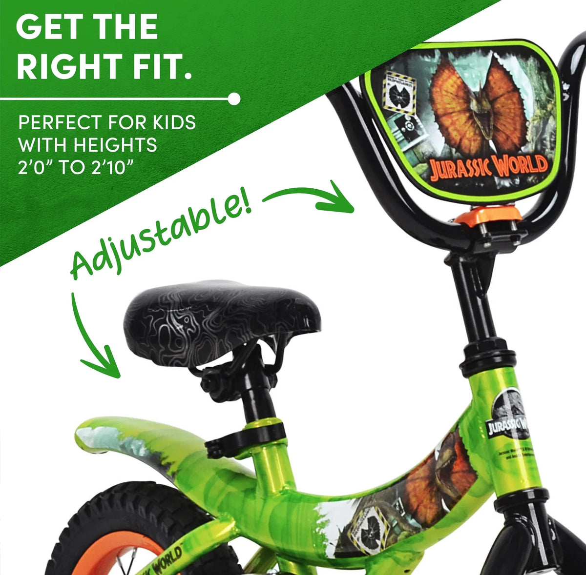 Jurassic World 12-inch Raptor Boys Bicycle With Training Wheels, Green And Orange