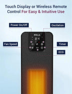 DELLA 26 in 1500W PTC Ceramic Tower Space Heater With 3D Flame, Black