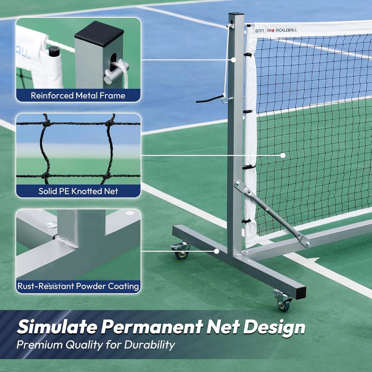 Pickleball Net System, White, Metal, 22' Wide