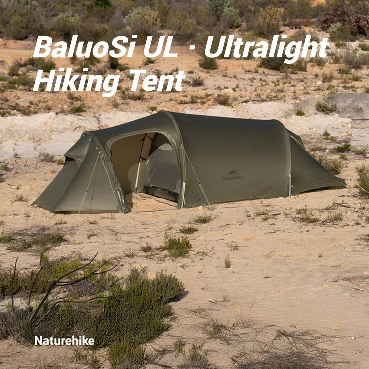 Naturehike Baluosi UL Ultralight Tunnel Hiking Tent, 15D, 2/3 Person, Olive Green - CNK2450WS036