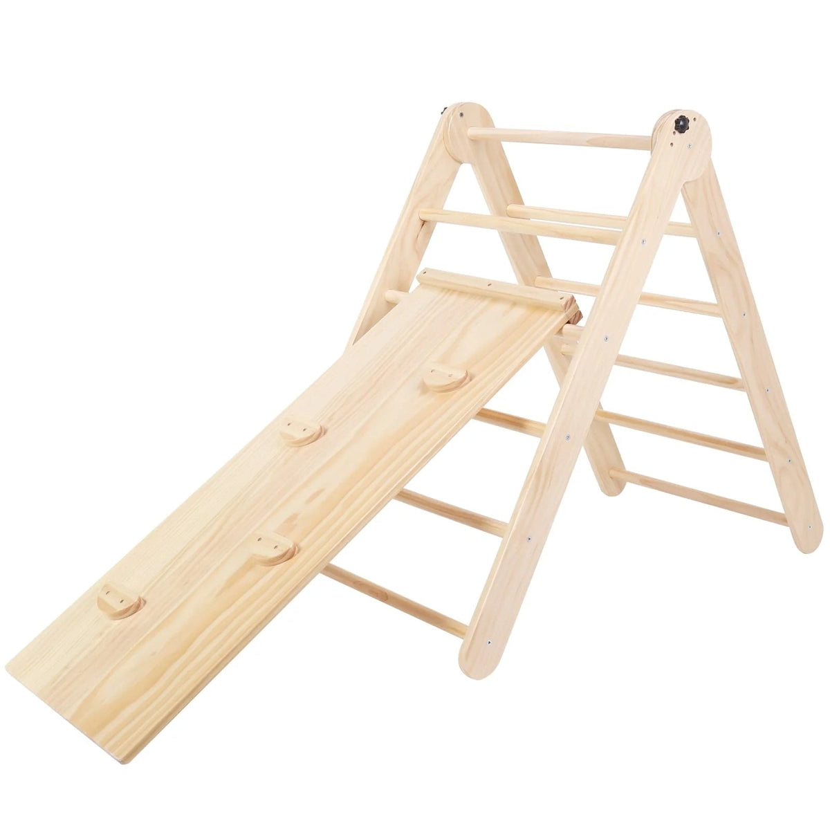 HARPPA Foldable 2-in-1 Wooden Pikler Triangle Climbing Arch With Ramp And Slide - Five Adjustable Angles