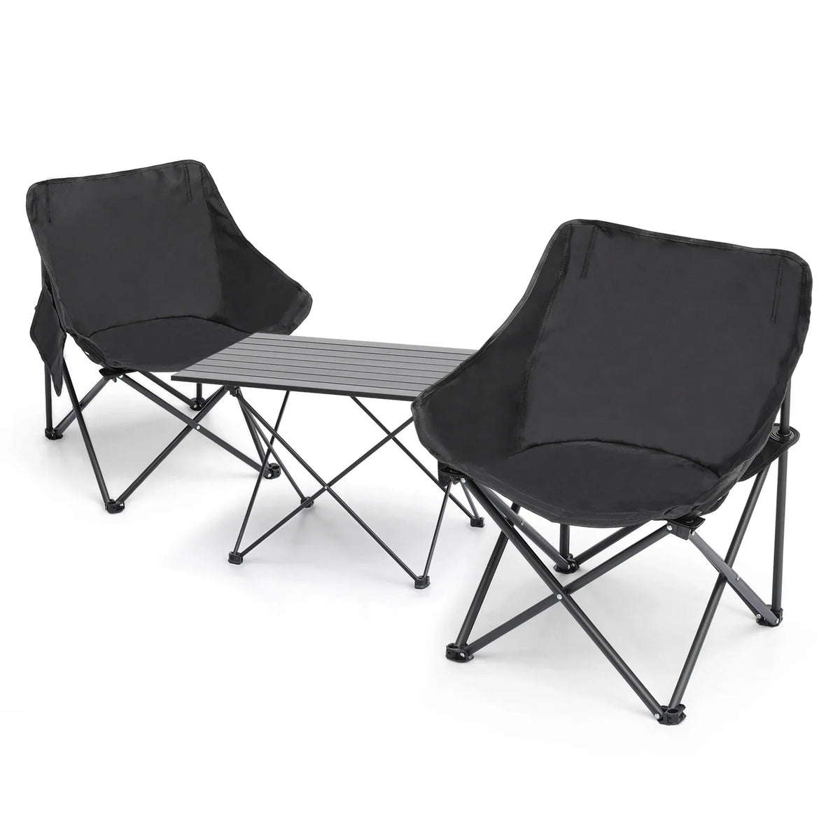 MADOG 3-Piece Folding Camping Table And Chairs Set, Black, Table 26.5 x 18.5 x 16.0 in, Chair 17.0 x 17.0 x 27.0 in