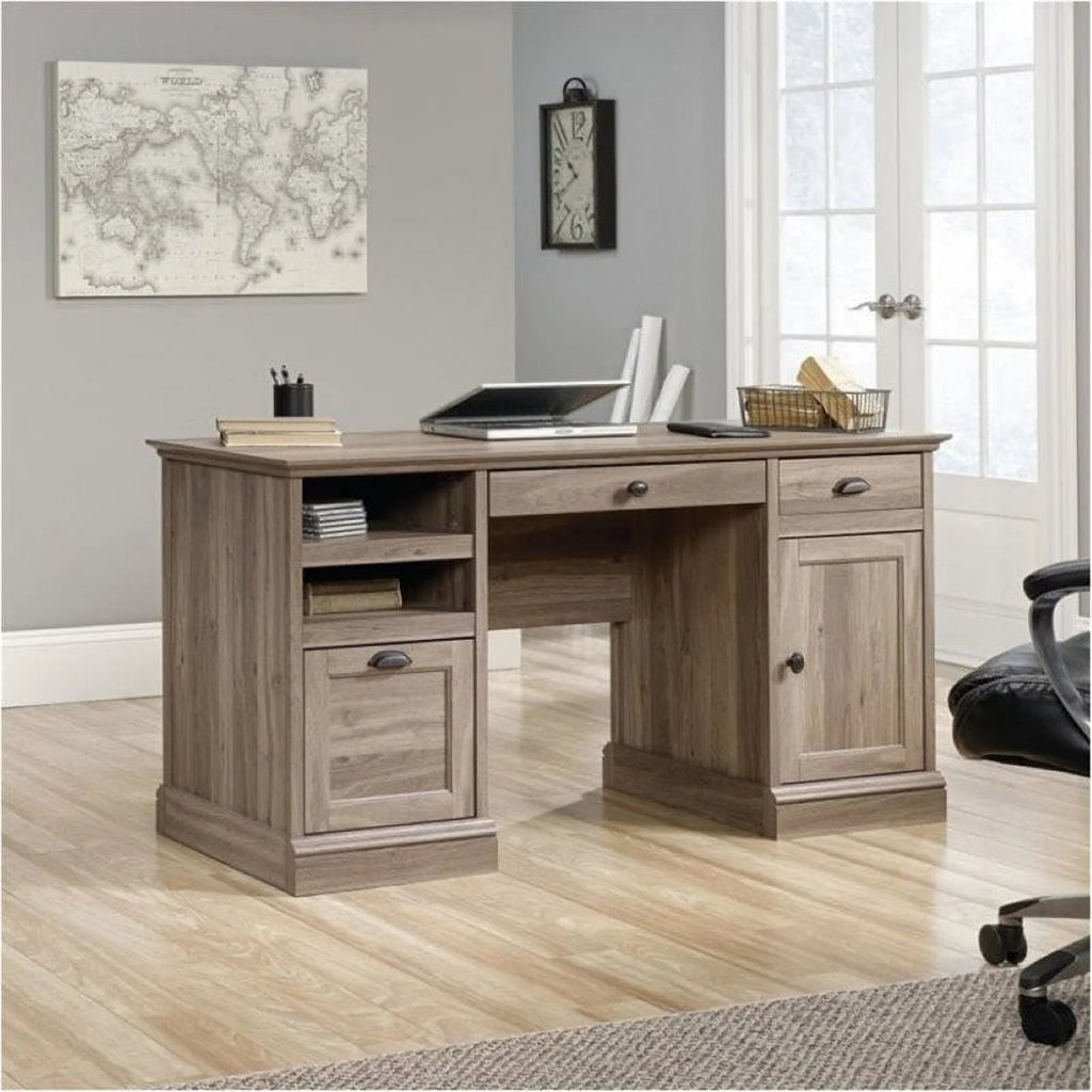 Bowery Hill Traditional Wood Executive Desk With File Drawer, Salt Oak
