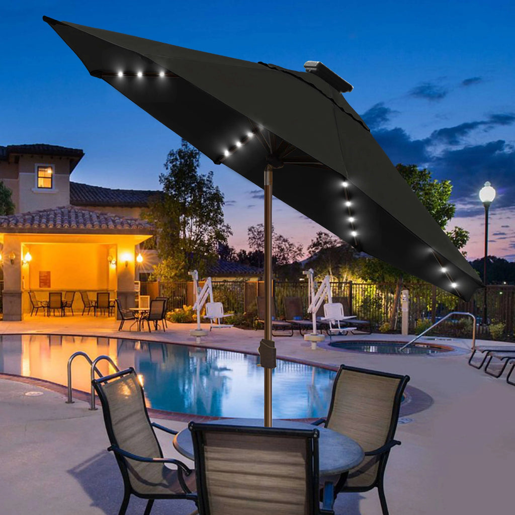 EliteShade 9ft Market Patio Umbrella With 80 LED Lights, Ruby