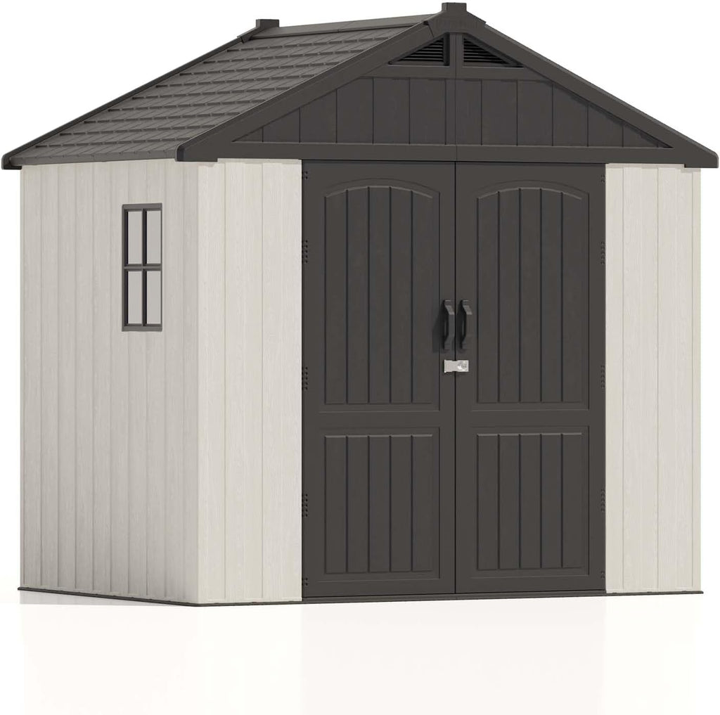Patiowell Plastic Outdoor Storage Shed With Floor, Window And Lockable Door, 8 x 6 FT, Beige - Kick-it Shed